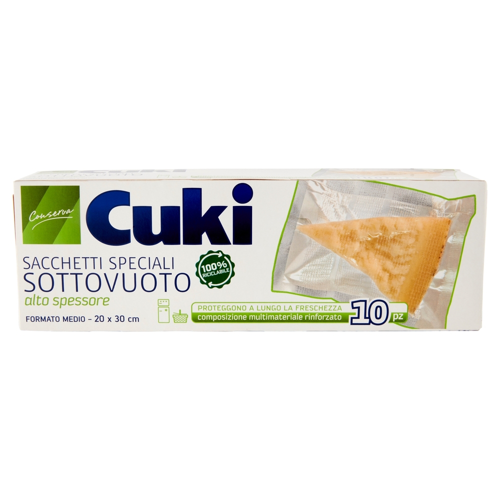 Cuki Conserva Sacchetti Speciali Sottovuoto alto spessore Formato Medio - 20 x 30 cm 10 pz